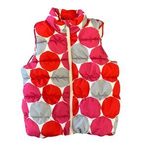 Crazy 8 Girls Winter Puffer Vest Size L 10-12 Red, Pink, Gray Dots Fleece-Lined
